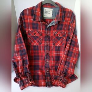 Men's American Eagle Large Red White And Blue Flannel with extra buttons